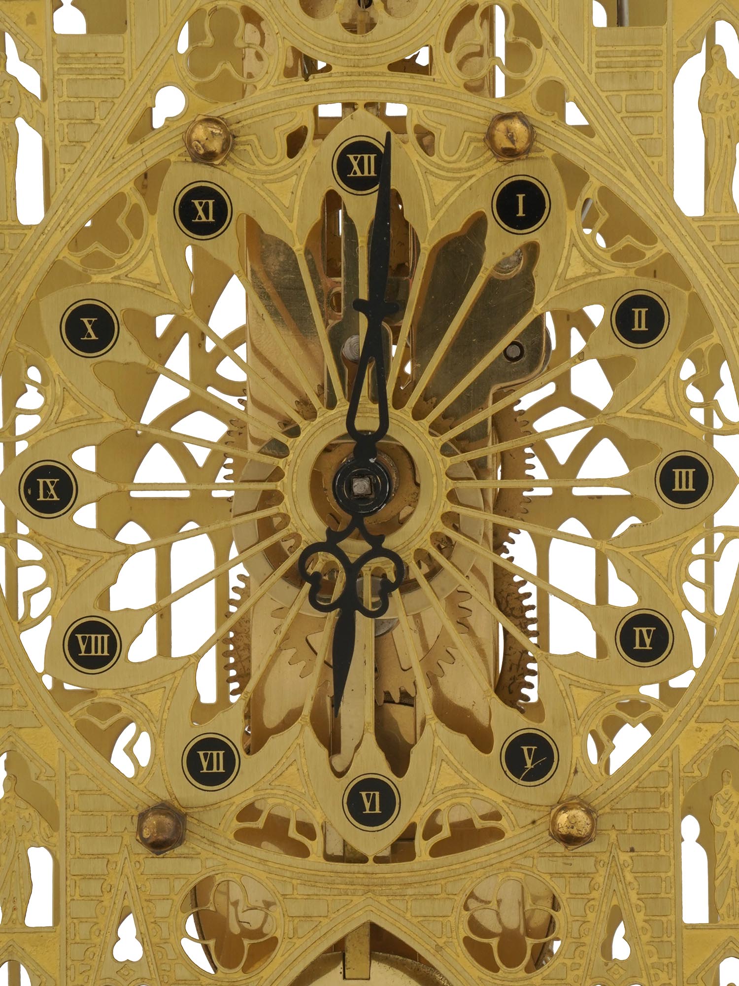 GOTHIC BRASS MANTEL CLOCK BY HERMLE IN GLASS DOME PIC-5